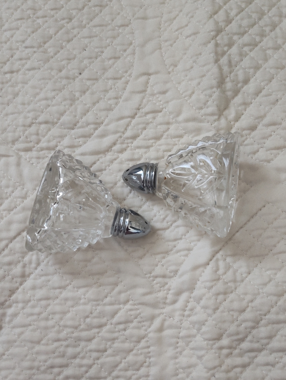 Clear Glass Crystal Salt and Pepper Shakers with Silver Caps